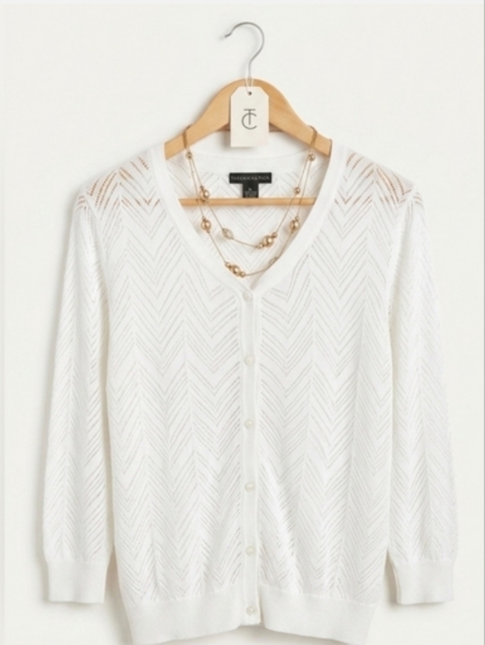 Preswick & Moore White Chevron Cardigan Sweater Size XL